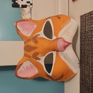 Molded Paper-Mache Cat mask orange tabby